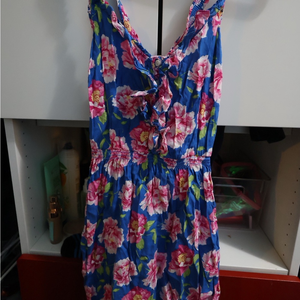 Abercrombie & Fitch Blue Dress with Pink Floral Pattern - Picture 1 of 3